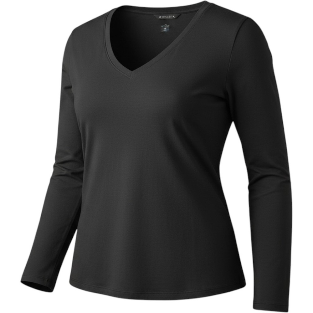 Athleta Essential V-Neck Top Black Supima Cotton Long Sleeve Shirt XL NEW